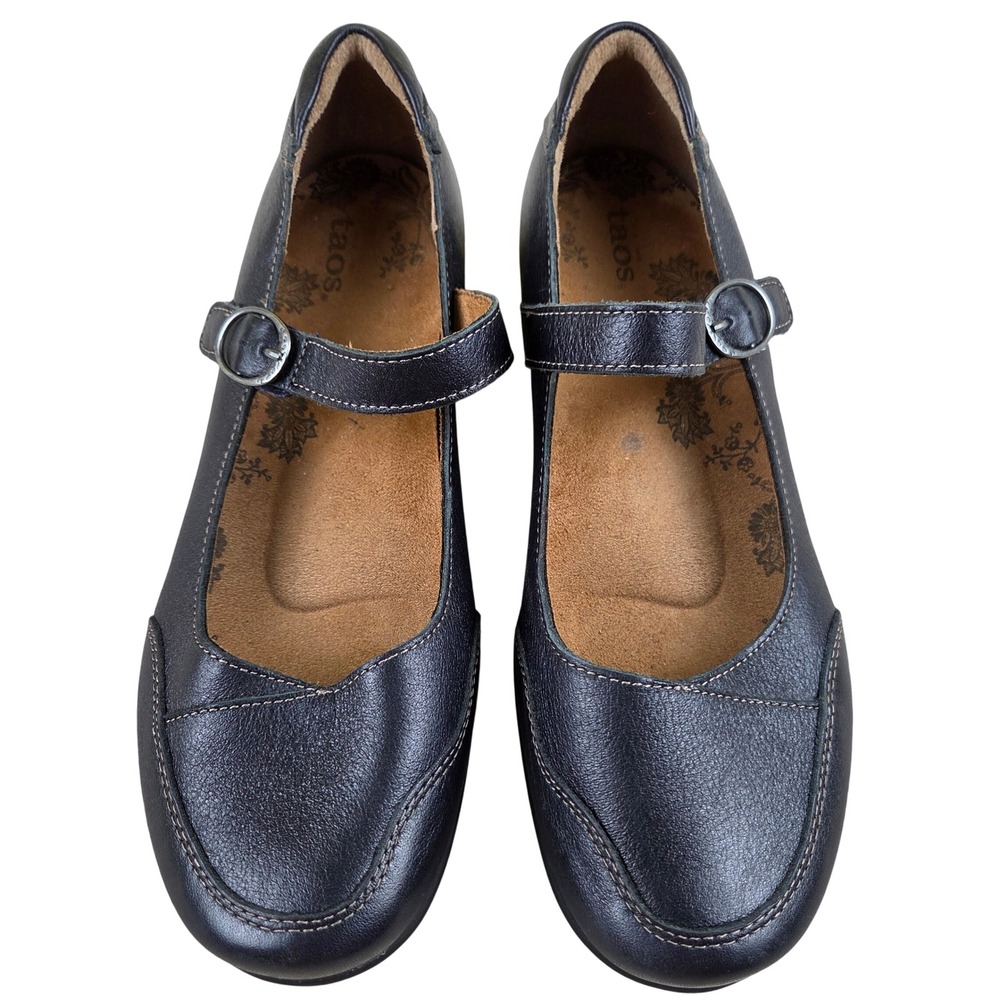 Taos Uncommon Black Leather Mary Jane Flats Comfort Shoes Women's Size 9W Wide